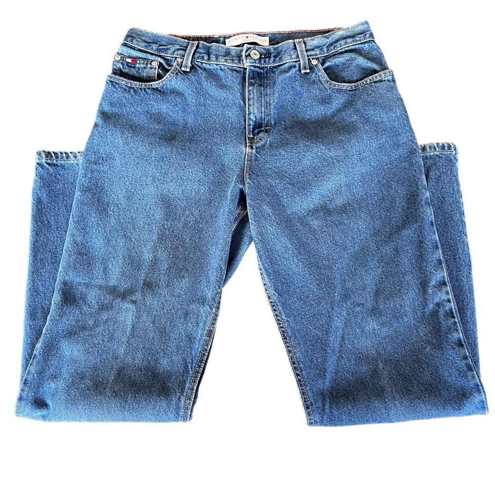 Tommy Hilfiger Y2K Jeans Women’s Size 10 Medium Wash Leather Patch Logo On Back